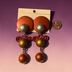 1980’s Beautiful Chunky Earrings-Orange, silver, gold, & copper tones.